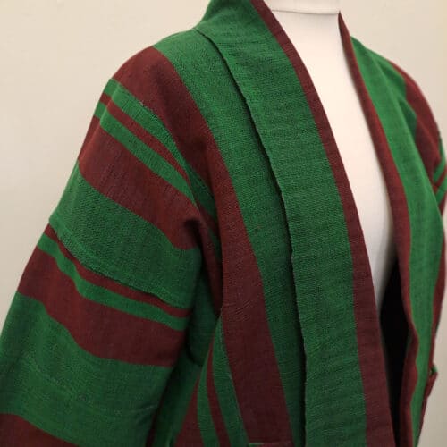 Box Stripe Aso Oke Jacket- Green and Maroon - Image 2