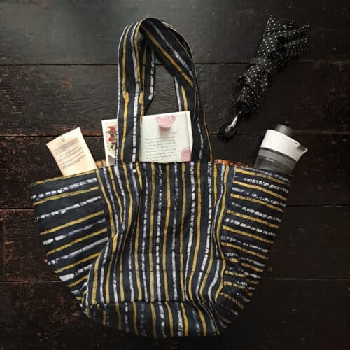 Black and Yellow Batik Cube Tote - Image 2