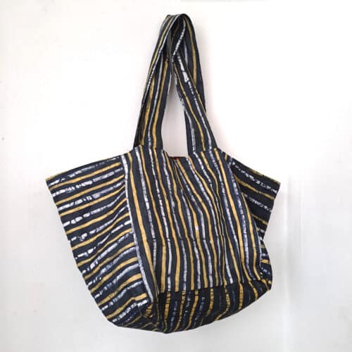 Black and Yellow Batik Cube Tote - Image 4