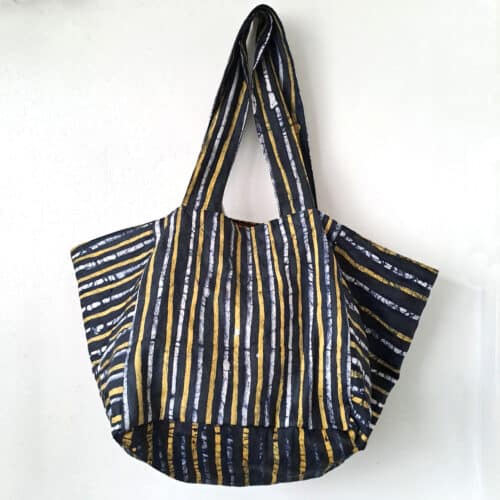 Black and Yellow Batik Cube Tote - Image 3