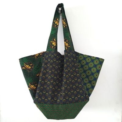 Green Shweshwe Patchwork Cube tote